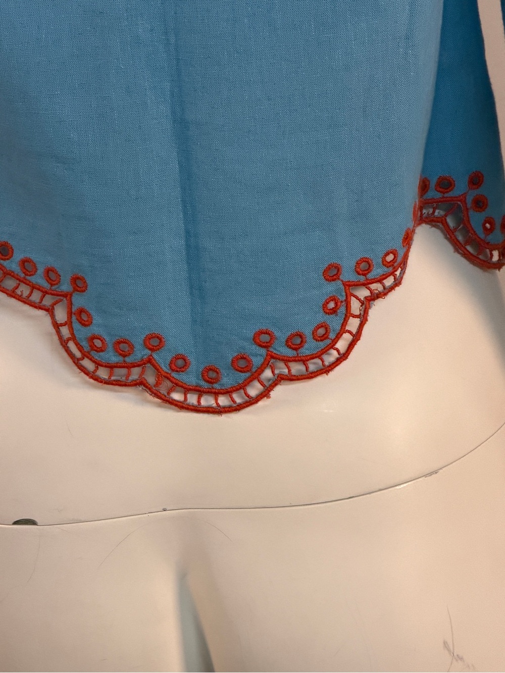 Never A Wallflower Embroidered Light Blue Cropped Top with orange Trim - Picture 5 of 15